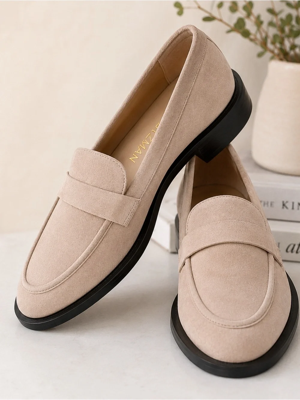 NEW Stuart Weitzman Palmer Sleek Loafers 6.5B Sabbia Beige Suede Leather Spain‎